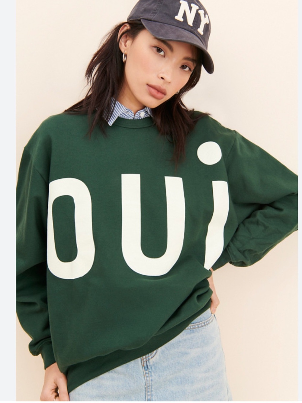Clare V Oui Crewneck Sweatshirt Green Graphic Pullover Oversized 36792 - Picture 2 of 7